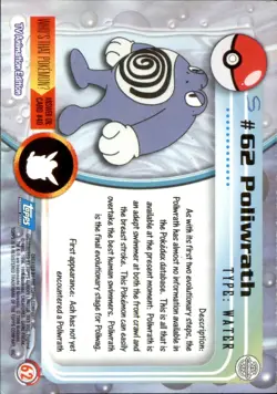 Poliwrath #62 Topps Trading Cards Series 1 Pokemon Near Mint - Image 2