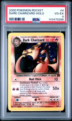 2000 Pokemon Team Rocket Dark Charizard Holo #4/82 PSA 4 - Image 1