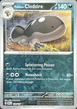 Paldean Clodsire 129/197 Uncommon Obsidian Flames Pokemon Reverse Holo Near Mint - Image 1