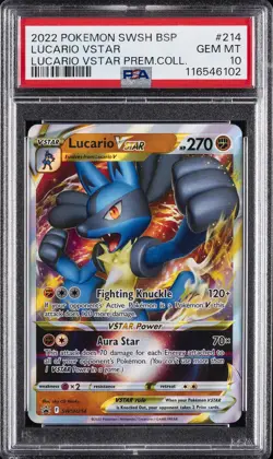 2022 POKEMON SWSH BLACK STAR PROMO #214 LUCARIO VSTAR PSA 10 - Image 1