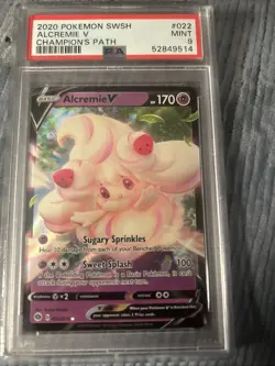 2020 Pokemon Sword & Shield Champion’s Path Alcremie V Card #022 PSA 9 MINT - Image 1