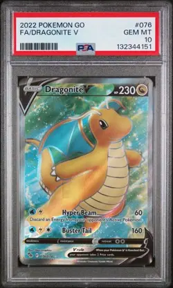 2022 POKEMON GO DRAGONITE V FULL ART #076 PSA GEM MT 10 - Image 1