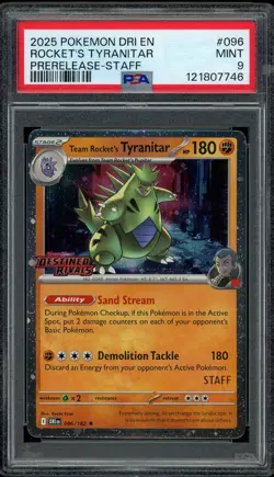 Pokemon PSA 9 Team Rocket's Tyranitar 096/182 Destined Rivals STAFF Promo Mint - Image 1
