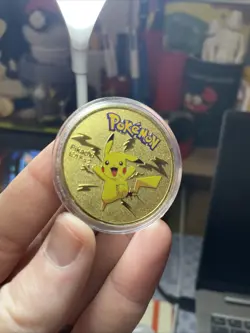 Pokemon PIKACHU! Collectible Coin Gold Tone Metal Medallion Souvenir Rare, Mint - Image 1