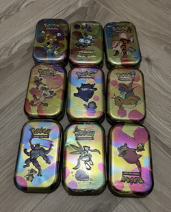 9pcs 151 Mini Tin Sealed Pokemon TCG MEW Gengar Dragonite Scyther Dent Scratch - Image 1