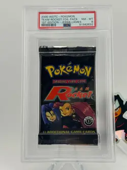 WOTC Pokemon Team Rocket 1st Edition Booster Pack Jessie and James PSA 8 - Image 1