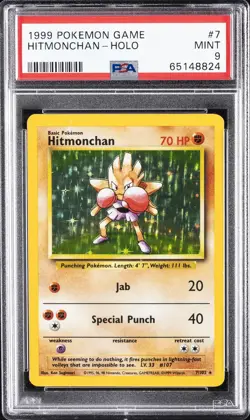 1999 POKEMON GAME #7 HITMONCHAN-HOLO PSA 9 - Image 1