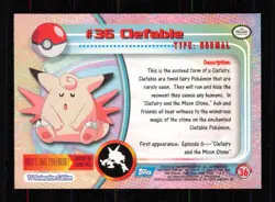Clefable #36 1999 Topps Pokemon TV Animation Edition Series 1 Blue Logo - Image 2
