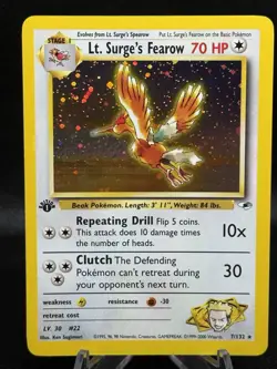 MINT Lt. Surge's Fearow Gym Heroes 1st Edition 7/132 Holo Pokemon Card - Image 1