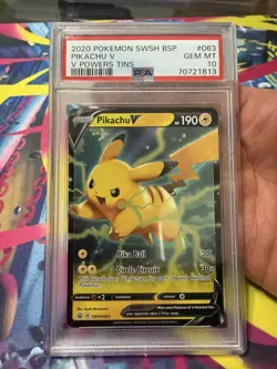 2020 Pokemon Pikachu V Black Star Promo #063 SWSH V Power Tins PSA 10 Gem Mint - Image 1