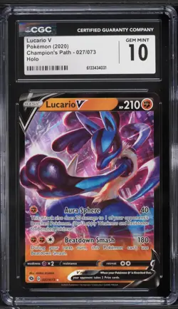 2020 Pokemon Champion's Path Lucario V #27 CGC 10 - Image 1