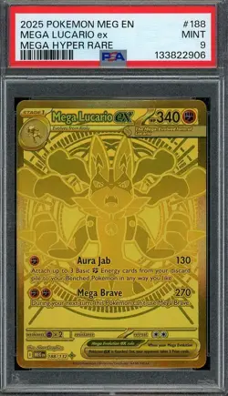 2025 Pokemon Mega Evolution 188/132 MEGA LUCARIO ex Mega Hyper Rare PSA 9 Mint - Image 1