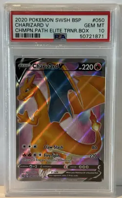2020 POKEMON SWSH CHAMPION'S PATH ETB PROMO #050 CHARIZARD V PSA 10 GEM MINT - Image 1