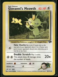 Giovanni's Meowth 43/132 Uncommon Gym Challenge Pokemon Lightly Played - Image 1
