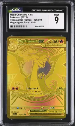 Mega Charizard X ex 130/094 CGC 9 Pokemon Phantasmal Flames Gold Holo - Image 1
