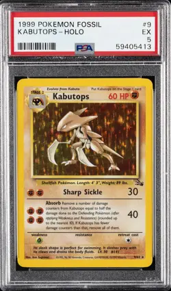 1999 POKEMON FOSSIL #9 KABUTOPS-HOLO PSA 5 - Image 1