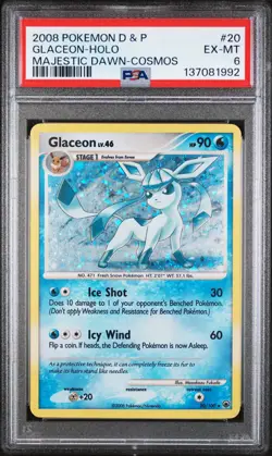 2008 POKEMON DIAMOND & PEARL MAJESTIC DAWN COSMOS #20 GLACEON-HOLO PSA 6 - Image 1