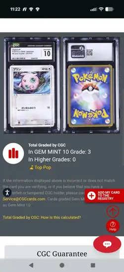 (TOP POP 3) CGC 10 GEM MINT Jigglypuff 051/075 Miracle Crystal Pokemon Japanese - Image 4
