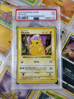 Red Cheeks Pikachu 1999 Pokemon Game Shadowless #58 | PSA 7 | with Goodies! - Image 1