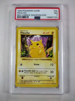 Red Cheeks Pikachu 1999 Pokemon Game Shadowless #58 | PSA 7 | with Goodies! - Image 4