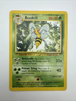Pokemon TCG Base Set Beedrill Card 17/102 MP Condition - Image 1