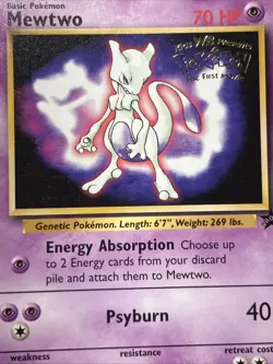 Pokemon Card Mewtwo Rare Promo Kids WB Movie 1999 - Image 1