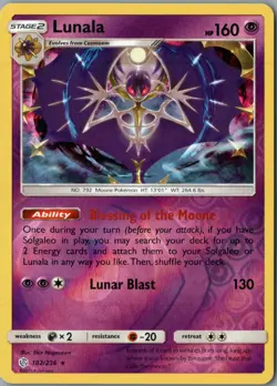 Lunala Holo Rare SM - Cosmic Eclipse 102/236 NM Reverse Holofoil - Pokemon - Image 1