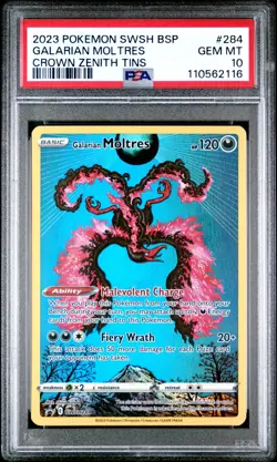 Pokemon Card PSA 10 Galarian Moltres SWSH284 Crown Zenith Alt Art Tin Promo 2023 - Image 1