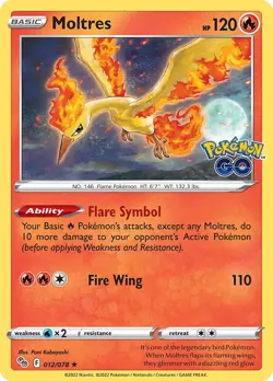 Moltres Holo Rare Pokemon GO 012/078 NM - Image 1