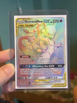 Pokemon Mewtwo and Mew GX Unified Minds Rainbow Secret Rare Card 242/236 - Image 1