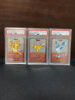 PSA9 3Set Pokemon Card Bandai Carddass Vending Articuno Zapdos Prism 1996 Red - Image 1