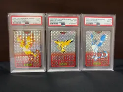 PSA9 3Set Pokemon Card Bandai Carddass Vending Articuno Zapdos Prism 1996 Red - Image 3