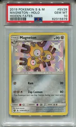 Pokemon Sun & Moon Hidden Fates Shiny Vault Card SV28 Magneton PSA 10 - Image 1