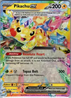 Pikachu ex - 057/191 SV08: Surging Sparks - Pokemon Card - NM - Image 1