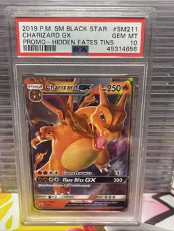2019 POKEMON SM BLACK STAR PROMO HIDDEN FATES TINS #SM211 CHARIZARD GX PSA 10 - Image 1