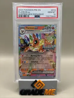 PSA 10 GEM Mint - Flareon Ex #014 Pokemon Prismatic Evolution Surprise Box Stamp - Image 1
