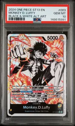 2024 One Piece ST13 EN Monkey D Luffy Black & White Alternate Art #003 PSA 10 - Image 1