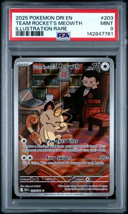 TEAM ROCKET'S MEOWTH 203/182 PSA 9 ILLUSTRATION RARE POKEMON ENGLISH - Image 1