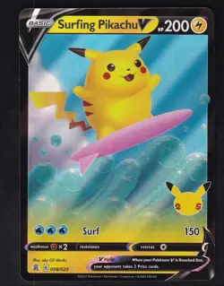 Surfing Pikachu V 008/025 Holo V Rare Celebrations Pokemon NM - Image 1
