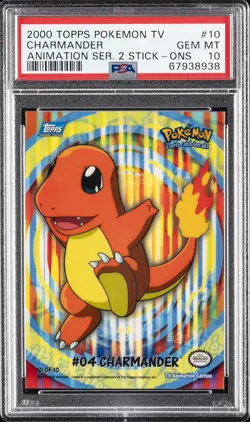 2000 TOPPS POKEMON TV ANIMATION SERIES 2 STICK-ONS #10 CHARMANDER PSA 10 - Image 1