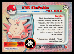 NM - Pokemon Topps Clefable #36 TV Animation Edition Series 1 (Black Logo) - Image 2