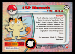 LP - Pokemon Topps Meowth #52 TV Animation Edition Series 1 (Black Logo) - Image 2