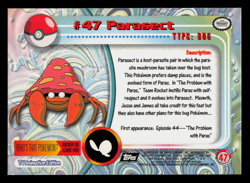 NM - Pokemon Topps Parasect #47 TV Animation Edition Series 1 (Black Logo) - Image 2