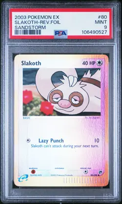 2003 POKEMON EX SANDSTORM #80 SLAKOTH-REVERSE FOIL PSA 9 - Image 1