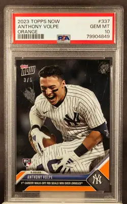 Anthony Volpe 2023 Topps Now 337 1st Walk-Off Orange Rookie RC /5 PSA 10 - Image 1