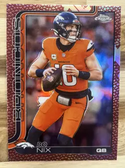 2025 Topps Chrome Bo Nix Football Pigskin Leather Refractor #88 - Image 1