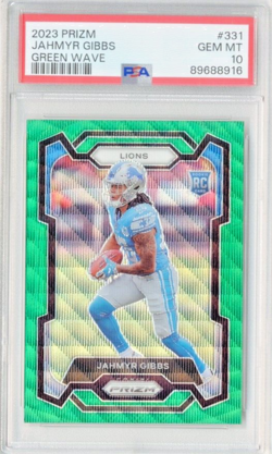 Jahmyr Gibbs RC 2023 Panini Prizm #331 Green Wave ROOKIE PSA 10 GEM MINT - Image 1