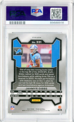 Jahmyr Gibbs RC 2023 Panini Prizm #331 Green Wave ROOKIE PSA 10 GEM MINT - Image 2
