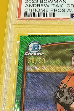 2023 Bowman Chrome Andrew Taylor 1st RC Auto Green Shimmer Ref #30/99 PSA 9 🆎 - Image 3