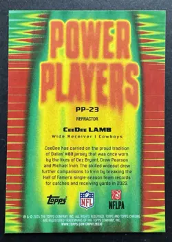 2025 TOPPS CHROME FOOTBALL POWER PLAYERS REFRACTOR CEEDEE LAMB COWBOYS PP-23 - Image 2